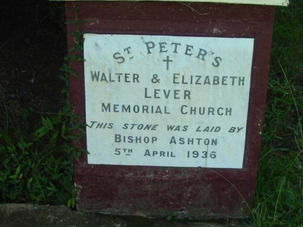 Anglican church of St Peter the Apostle, Grevillia, Northern NSW  |   | Walter and elizabeth Lever memorial church (foundation laid 5 Apr 1936 by Bishop Ashton)  |   | 