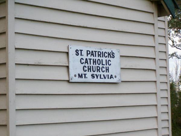 St Patrick's Catholic Church, Mount Sylvia, (Gatton Shire)  |   | 