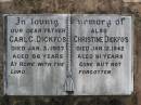 Carl G. DICKFOS, father, died 3 Jan 1937 aged 86 years; Christine DICKFOS, died 12 Jan 1942 aged 91 years; Coleyville Cemetery, Boonah Shire 