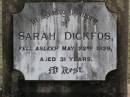 Sarah DICKFOS, died 22 May 1939 aged 31 years; Coleyville Cemetery, Boonah Shire 