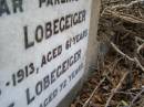 parents; Friedrich LOBEGEIGER, died 26 Aug 1913 aged 61 years; Ernestine LOBEGEIGER, died 23 June 1923 aged 72 years; Coleyville Cemetery, Boonah Shire 