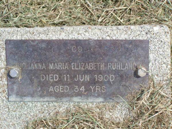 Johanna Maria Elizabeth RUHLAND,  | died 11 June 1900 aged 34 years;  | Coleyville Cemetery, Boonah Shire  | 