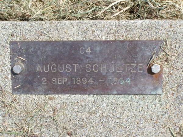 August SCHULTZE,  | 2 Sep 1894 - 1894;  | Coleyville Cemetery, Boonah Shire  | 