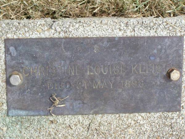 Christine Louise KLEIST,  | died 21 May 1898;  | Coleyville Cemetery, Boonah Shire  | 