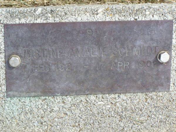 Justine Amalie SCHMIDT,  | 7 Feb 1827 - 17 Apr 1902;  | Coleyville Cemetery, Boonah Shire  | 