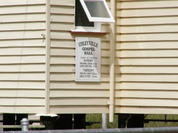 Coleyville Gospel Hall, near  | Coleyville Cemetery, Boonah Shire  | 