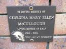 Georgina Mary Ellen MCCULLOUGH, mother of Ryan, 1960 - 2004; Coochiemudlo Island Pine Ridge Chapel collumbarium, Redland Shire 