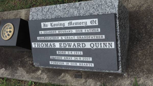 Thomas Edward QUINN  | b: 3 Apr 1912  | d: 26 Aug 2007  |   | Cooloola Coast Cemetery  |   | 