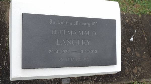 Thelma Maud LANGLEY  | b: 21 Apr 1922  | d: 23 Jan 2013  |   | Cooloola Coast Cemetery  |   | 