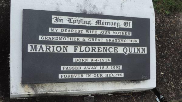 Marion Florence QUINN  | b: 9 Apr 1914  | d: 18 Aug 1992  |   | Cooloola Coast Cemetery  |   | 