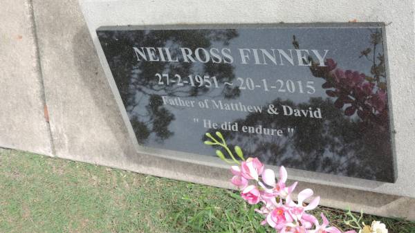 Neil Ross FINNEY  | b: 17 Feb 1951  | d: 20 Jan 2015  | father of Matthew, David  |   | Cooloola Coast Cemetery  |   | 