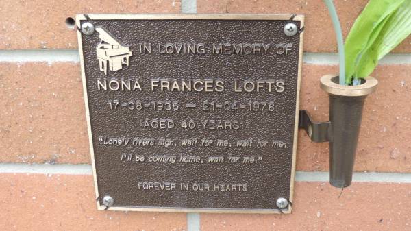 Nona Frances LOFTS  | b: 17 Aug 1935  | d: 21 Apr 1976 aged 40  |   | Cooloola Coast Cemetery  |   | 