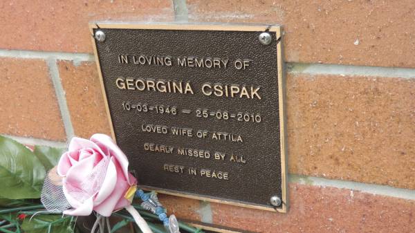 Georgina CSIPAK  | b: 10 Mar 1946  | d: 25 Aug 2010  | wife of Attila  |   | Cooloola Coast Cemetery  |   | 