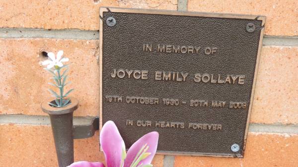 Joyce Emily SOLLAYE  | b: 19 Oct 1930  | d: 20 May 2008  |   | Cooloola Coast Cemetery  |   | 