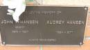 John F HANSEN b: 1916 d: 1997  Audrey HANSEN b: 1924 d: 2011  Cooloola Coast Cemetery  