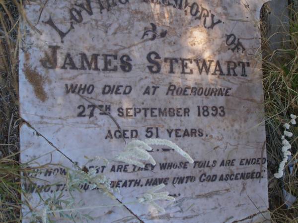 James STEWART  | d: Roebourne, 27 Sep 1893, aged 51  | Cossack (European and Japanese cemetery), WA  | 