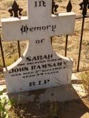 
Sarah RAMSAMY
(wife of John RAMSAMY)
d: 3 sep 1903, aged 34

Cossack (European and Japanese cemetery), WA
