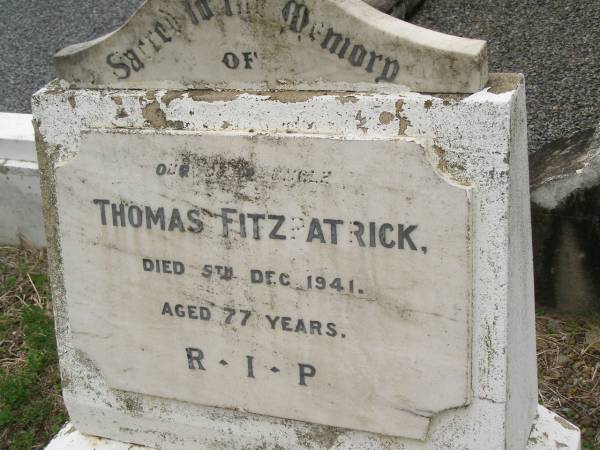 Thomas FITZPATRICK,  | uncle,  | died 5 Dec 1941 aged 77 years;  | Coulson General Cemetery, Scenic Rim Region  | 