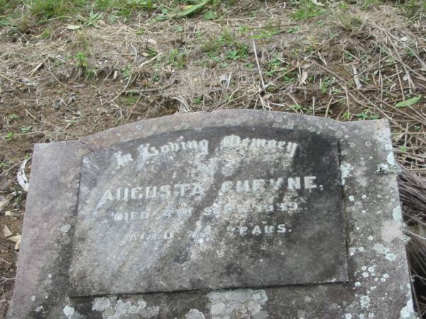 Augusta CHEYNE,  | died 4 Sept 1939 aged 72 years;  | Coulson General Cemetery, Scenic Rim Region  | 
