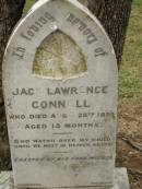 Jack Lawrence CONNELL, died 28 Aug 1899 aged 15 months, erected by mother; Coulson General Cemetery, Scenic Rim Region 