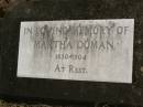 
Martha DOMAN,
1830 - 1904;
Coulson General Cemetery, Scenic Rim Region
