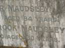 
John Booker MAUDSLEY,
died 9 July 1939 aged 84 years;
Elizabeth Tilbrook MAUDSLEY,
died 30 May 1930 aged 60 years;
parents;
Coulson General Cemetery, Scenic Rim Region
