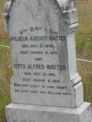 Gustav WATTER, born 30 May 1855, died 11 Nov 1916; Wilhelm August WATTER, born 21 Nov 1905, died 5 March 1915; Otto Alfred WATTER, born 21 Dec 1910, died 5 March 1915; Coulson General Cemetery, Scenic Rim Region 