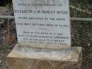 
George MCKAY,
husband of Johannah MCKAY,
died 7 Dec 1904 aged 73 years;
Elizabeth J.M. Hamley MCKAY,
grand-daughter,
died 18 Sept 1905 aged 14 years;
Johanna,
wife of Geo MCKAY,
died 30 Jan 1910 aged 76 years;
Coulson General Cemetery, Scenic Rim Region
