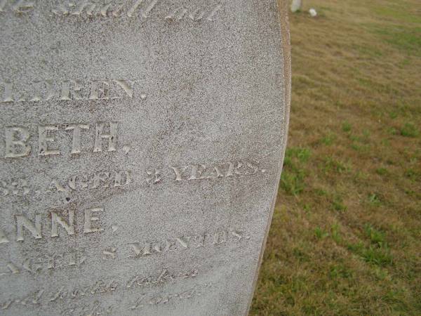 William TAYLOR,  | died 5 March 1883 aged 32 years;  | Fanny Elizabeth,  | child,  | died 11 Feb 1883 aged 3 years;  | Sarah Anne,  | child,  | died 1 Mar 1883 aged 8 months;  | Cressbrook Homestead, Somerset Region  | 