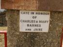 Charles & Mary BARNES; Jane; Crows Nest Methodist Pioneer Wall, Crows Nest Shire 