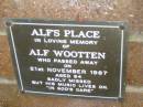 
Alf WOOTTEN,
died 21 Nov 1987 aged 84;
Dennis Family Cemetery, Daisy Hill, Logan City
