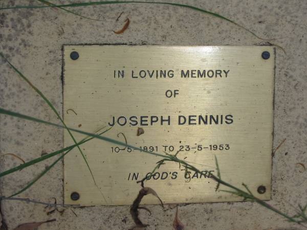 Joseph DENNIS,  | 10-5-1891 - 23-5-1953;  | Dennis Family Cemetery, Daisy Hill, Logan City  | 