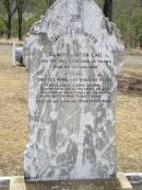 
Clause Jacob LAU,
died 7 July 1921 aged 78 years;
Julia, wife,
died 12 April 1925 aged 88 years;
erected by daughter Ottilie WEBER;
Douglas Lutheran cemetery, Crows Nest Shire
