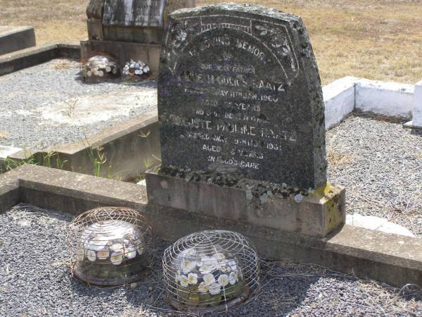 Wilhelm Julius RAATZ, father,  | died 11 Jan 1960 aged 82? years;  | Auguste Pauline RAATZ, mother,  | died 9 Nov 1961 aged 76? years;  | Douglas Lutheran cemetery, Crows Nest Shire  |   | 