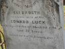 
Elizabeth
wife of
Edward LUCK
25 Mar 1890
aged 37

Drayton and Toowoomba Cemetery

