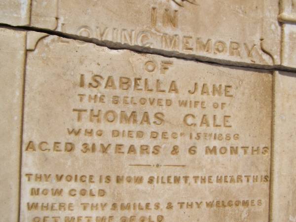 Grave of Isabella Jane GALE,  | Old Dubbo cemetery,  | New South Wales  |