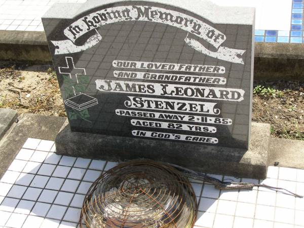 James Leonard STENZEL,  | father grandfather,  | died 2-11-85 aged 82 years;  | Dugandan Trinity Lutheran cemetery, Boonah Shire  | 