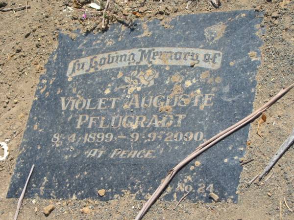 Violet Auguste PFLUGRADT,  | 8-4-1899 - 9-9-2000;  | Dugandan Trinity Lutheran cemetery, Boonah Shire  | 