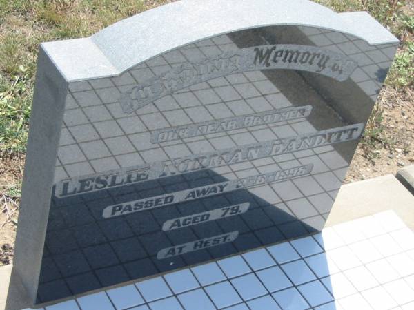 Leslie Norman BANDITT,  | brother,  | died 2-8?-1998;  | Dugandan Trinity Lutheran cemetery, Boonah Shire  | 