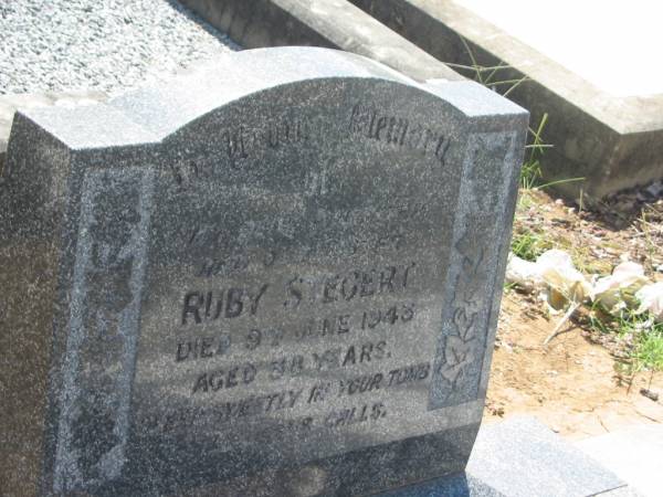 Ruby STEGERT,  | daughter sister,  | died 9 June 1943 aged 38 years;  | Dugandan Trinity Lutheran cemetery, Boonah Shire  | 