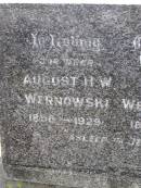 
parents;
August H.W. WERNOWSKI,
1858 - 1929;
Anna C. WERNOWSKI,
1858 - 1936;
Dugandan Trinity Lutheran cemetery, Boonah Shire
