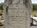 Ernestine RETSCHLAG,
died 17 July 1918 aged 68 years;
Carl RETSCHLAG,
died 12 April 1920 aged 71 years;
Dugandan Trinity Lutheran cemetery, Boonah Shire