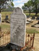 
Ernest Augustus WAGNER,
born 30 May 1877,
died 13 Sept 1906 aged 29 years;
Dugandan Trinity Lutheran cemetery, Boonah Shire
