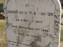 Ernest Augustus WAGNER,
born 30 May 1877,
died 13 Sept 1906 aged 29 years;
Dugandan Trinity Lutheran cemetery, Boonah Shire