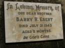 Barry R. EBERT, brother, died 31 July 1943 aged 2 months; Dugandan Trinity Lutheran cemetery, Boonah Shire 