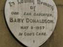 
Baby DONALDSON,
daughter,
died 9 May 1957;
Dugandan Trinity Lutheran cemetery, Boonah Shire
