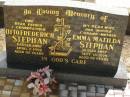 Otto Frederich STEPHAN,
father grandfather,
died 2 April 1992 aged 92 years;
Emma Matilda STEPHAN,
wife mother grandmother,
died 18 Sept 1979 aged 79 years;
Dugandan Trinity Lutheran cemetery, Boonah Shire