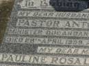 Pastor Anton HILLER,
husband father,
minister Dugandan Parish 1919 - 1951,
died 28 April 1959 aged 80 years;
Pauline Rosalie HILLER,
mother,
died 4 March 1963 aged 79 years;
Dugandan Trinity Lutheran cemetery, Boonah Shire