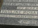 Pastor Anton HILLER,
husband father,
minister Dugandan Parish 1919 - 1951,
died 28 April 1959 aged 80 years;
Pauline Rosalie HILLER,
mother,
died 4 March 1963 aged 79 years;
Dugandan Trinity Lutheran cemetery, Boonah Shire