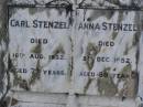 
Carl STENZEL,
died 16 Aug 1932 aged 77 years;
Anna STENZEL,
died 8 Dec 1952 aged 88 years;
Dugandan Trinity Lutheran cemetery, Boonah Shire
